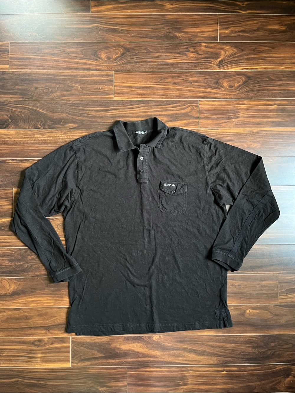 Mise Au Green Men’s Classic Black Long-Sleeve Polo with Chest Pocket, XXL, EUC